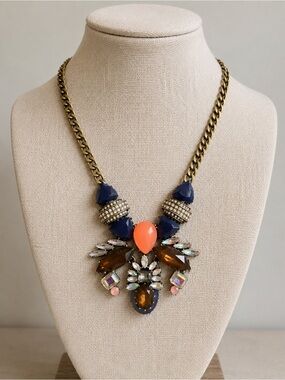 J. Crew Navy, Orange and Amber Crystal Statement Necklace’s